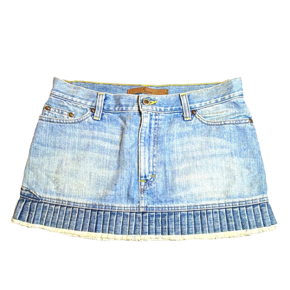 FRX Women's Blue Denim Pleated Mini Skirt, Zip Closure, Short, Regular 28